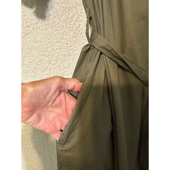 Free Assembly Ruffle Neck Belted‎ Midi Dress Short Sleeve Green XL - Picture 11 of 15